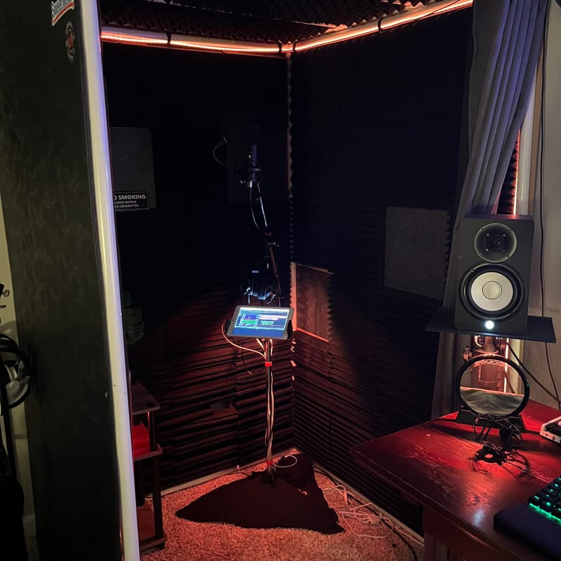 Wide view of the vocal booth at Zach Tory Studios