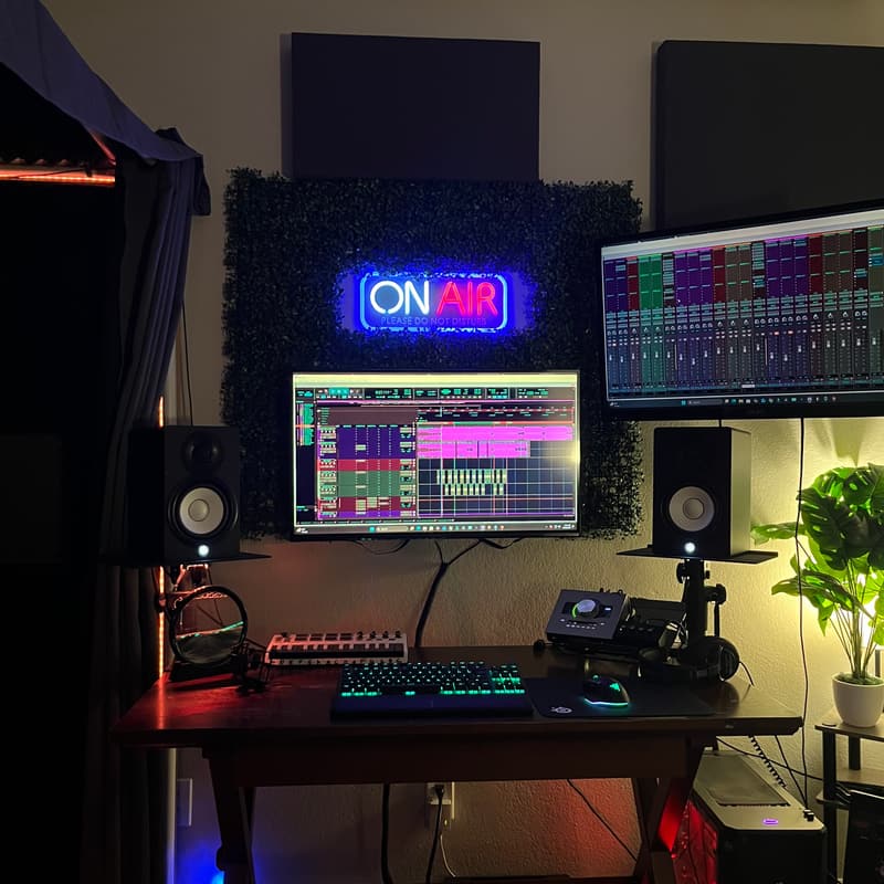 Zach Tory Studios control room — ON AIR sign above dual monitors running Pro Tools