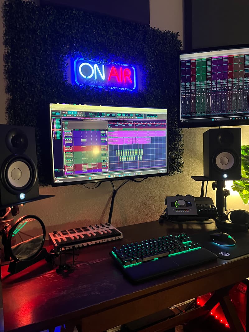 Overhead view of the mixing desk